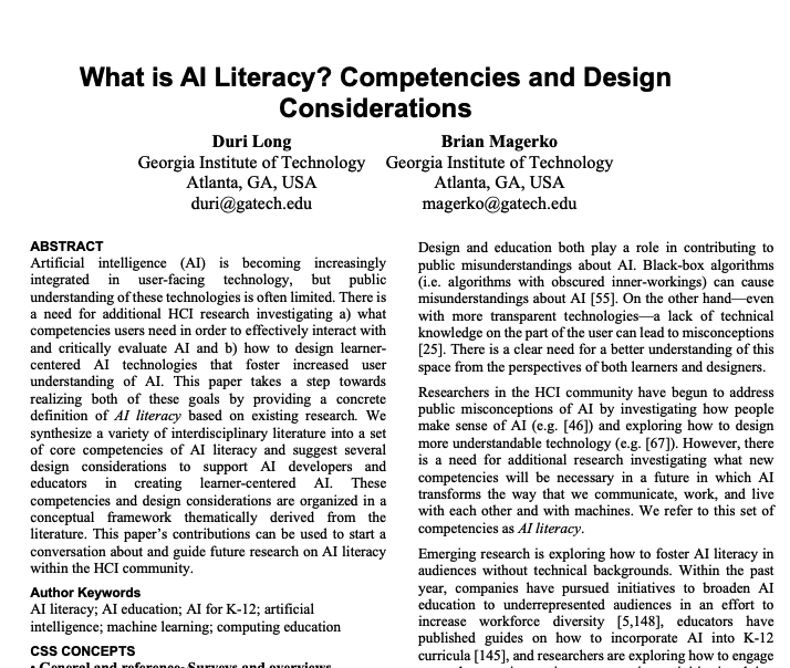 What is AI Literacy? Competencies and Design Considerations