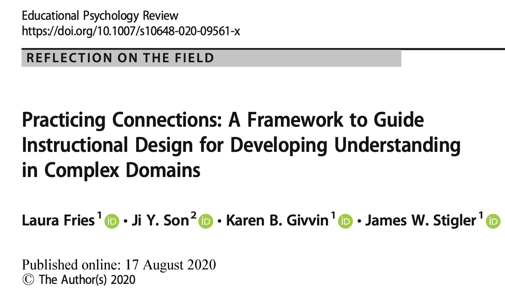 Practicing Connections: A Framework to Guide Instructional Design for Developing Understanding in Complex Domains