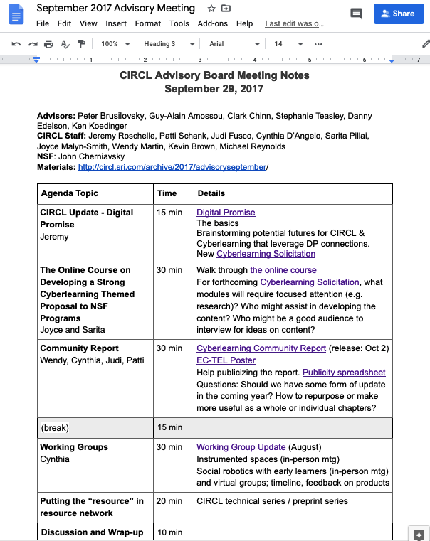 CIRCL advisory Google Doc agenda