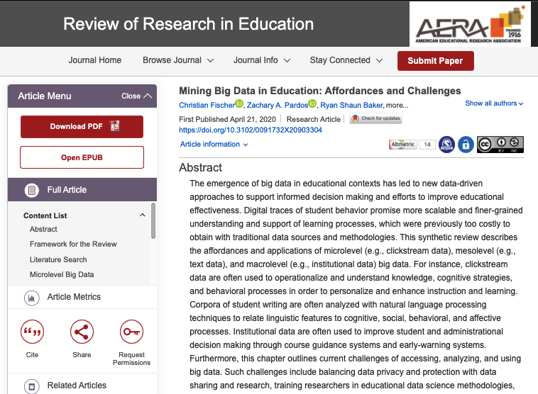 Mining Big Data in Education: Affordances and Challenges
